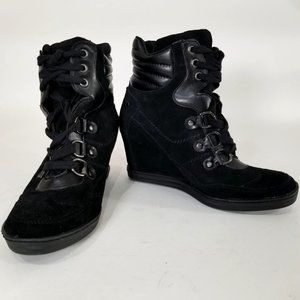 Guess Ankle Hidden Wedge Boots 9.5M Black Suede Shoes Lace Up GWMARILU2 Gothic